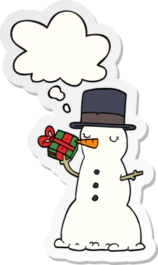 Düşünce baloncuklu kardan adam insan tarafından çizilmiş bir çıkartma.