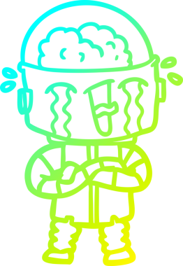 Bir insan tarafından çizilmiş ağlayan robot karikatür çizimi