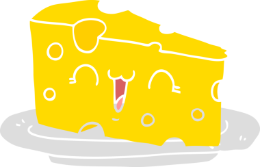 Sevimli düz renkli çizgi film peyniri bir insan tarafından çizilmiş.