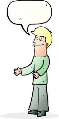 Bir insan tarafından çizilen konuşma baloncuğuyla omuz silken çizgi film adamı.