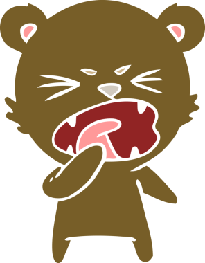 Kızgın düz renkli çizgi film ayısı bir insan tarafından çizilmiş.