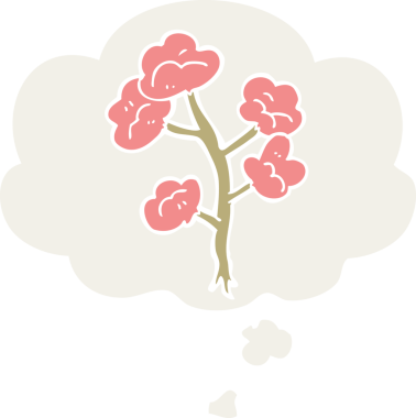 Düşünce baloncuğu olan karikatür çiçekleri insan tarafından çizilmiş.