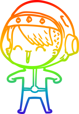 Gökkuşağı gradyan çizimi mutlu bir uzay kızının çizimi bir insan tarafından çizilmiş