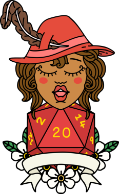 Retro Dövme Tarzı İnsan Ozan Karakteri Bir insan tarafından çizilmiş doğal 20 zar ile