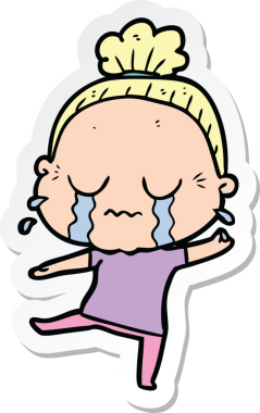 Bir insan tarafından çizilmiş, ağlayan yaşlı bir kadının çıkartması.