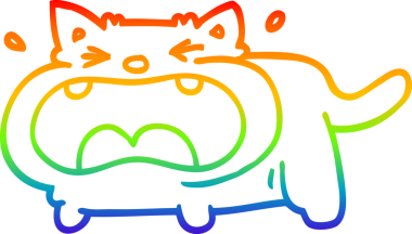 Gökkuşağı gradyan çizgi çizimi bir insan tarafından çizilmiş ağlayan bir kedi