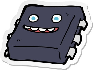 Bir insan tarafından çizilmiş bir bilgisayar çipinin çıkartması.