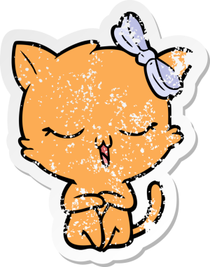 Bir insan tarafından kafasında fiyonk olan çizgi film kedisinin sıkıntılı çıkartması.