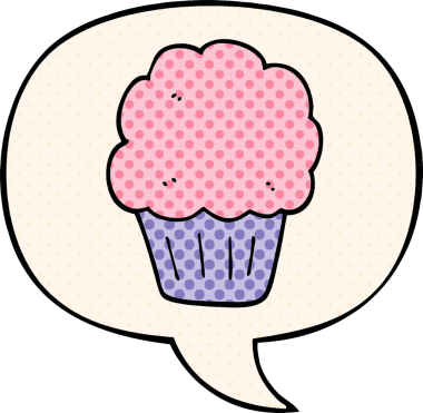 Bir insan tarafından çizilmiş çizgi roman tarzında konuşma balonlu kek.