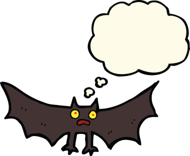 Düşünce baloncuklu bir yarasa insan tarafından çizilmiş.