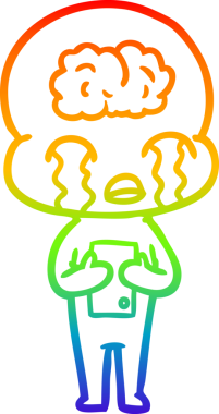 Gökkuşağı gradyan çizgi çizimi bir insan tarafından çizilmiş büyük beyin uzaylısının ağlaması