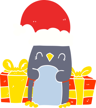 Bir insan tarafından çizilmiş şirin bir Noel pengueni.