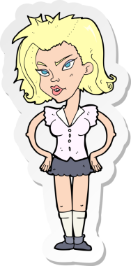 Bir insan tarafından çizilmiş kalçasında elleri olan bir karikatür kadının çıkartması.