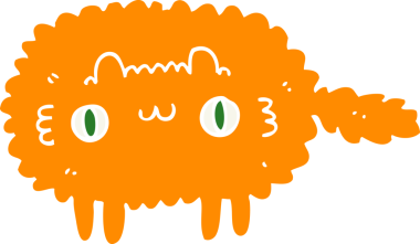 Bir insan tarafından çizilmiş düz renkli çizgi film kedisi