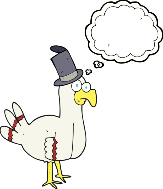 Bir insan tarafından çizilmiş silindir şapkalı balon karikatür kuşu.