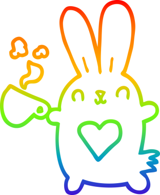 Gökkuşağı gradyan çizgisi Sevgi dolu bir tavşan ve bir insan tarafından çizilmiş kahve fincanı