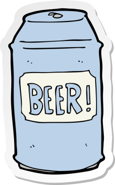 Bir insan tarafından çizilmiş çizgi film bira kutusu çıkartması.