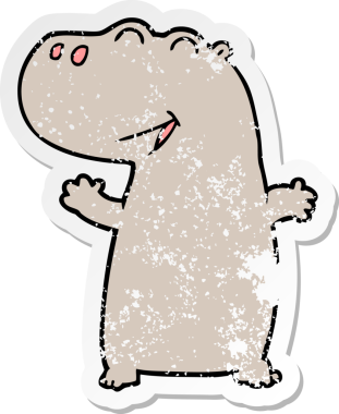 Bir insan tarafından çizilmiş karikatür hipopotam yapıştırması.