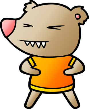 Bir insan tarafından çizilmiş tişörtlü kızgın ayı çizgi filmi.