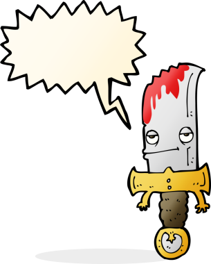 Bir insan tarafından çizilmiş kanlı bıçak çizgi film karakteri.