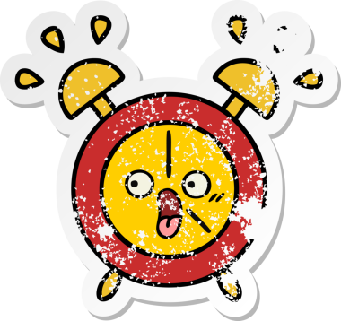 Bir insan tarafından çizilmiş sevimli bir çizgi film çalar saatinin sıkıntılı çıkartması.