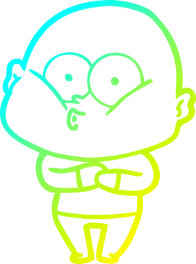 Bir insan tarafından çizilmiş, kel bir adamın soğuk çizgi çizimi.