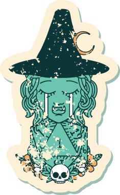 Retro Dövme Tarzı Hüzünlü Yarı Ork Cadı Karakteri