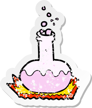 Bir insan tarafından çizilen karikatür bilim deneyinin gerilimli retro yapıştırması