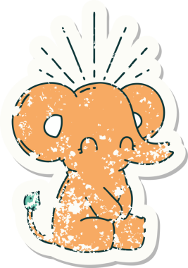 Dövme stili eski bir çıkartma. Bir insan tarafından çizilmiş şirin bir fil.