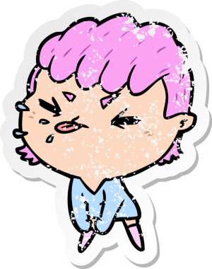 Bir insan tarafından çizilmiş kaba bir kızın sıkıntılı çıkartması.