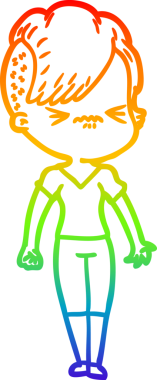 Gökkuşağı gradyan çizgi çizimi Bir insan tarafından çizilmiş sinirli hippi kız