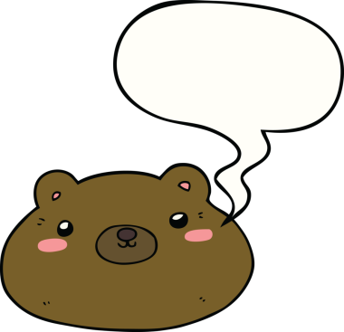 Bir insan tarafından çizilmiş konuşma balonlu çizgi film ayısı.