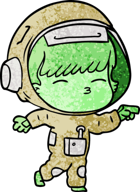 Bir insan tarafından çizilmiş meraklı astronot çizgi filmi.