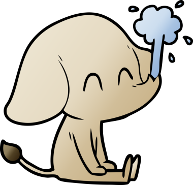 Bir insan tarafından çizilmiş su püskürten sevimli bir fil.