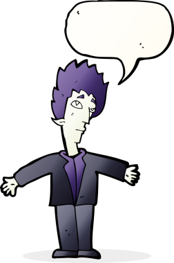 Bir insan tarafından çizilmiş konuşma balonu olan bir vampir adam.