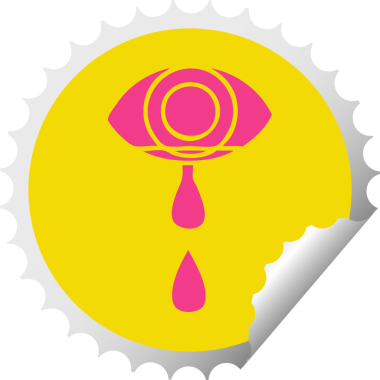 Bir insan tarafından çizilmiş ağlayan bir gözün dairesel soyma etiketi.