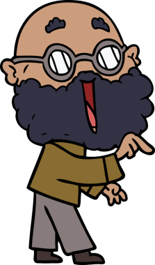 Bir insan tarafından çizilmiş sakallı neşeli bir adam.