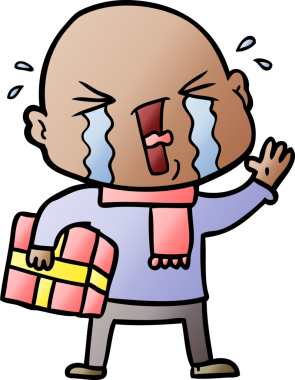 Bir insan tarafından çizilmiş ağlayan kel bir adam.