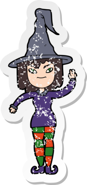 Bir insan tarafından çizilmiş karikatür cadısının sıkıntılı çıkartması.