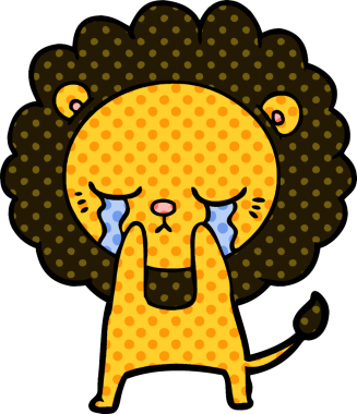 Bir insan tarafından çizilmiş ağlayan çizgi film aslanı.