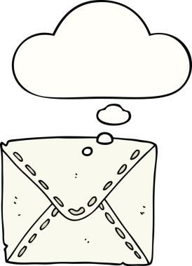 Bir insan tarafından çizilmiş düşünce baloncuklu bir karikatür.