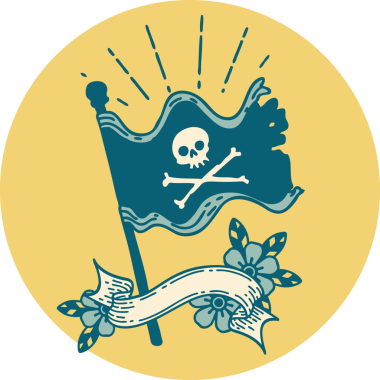 Bir insan tarafından çizilmiş, dövme stili bir korsan bayrağı.