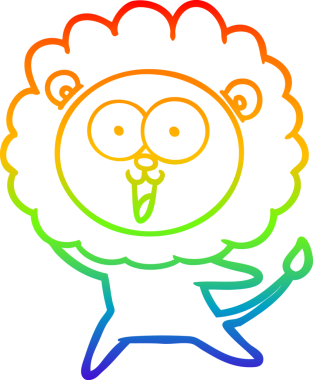 gökkuşağı gradyanı çizimi bir insan tarafından çizilmiş mutlu bir karikatür aslanı