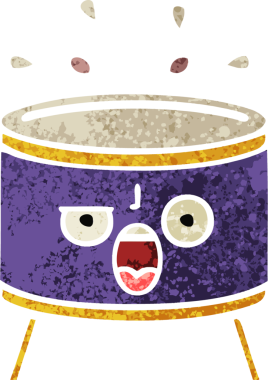 Bir insan tarafından çizilmiş davulun retro çizim tarzı karikatürü