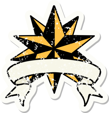 Bir insan tarafından çizilmiş bir yıldızın sancağı olan eski bir etiket.