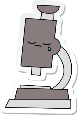 Bir insan tarafından çizilmiş şirin bir mikroskop etiketi.