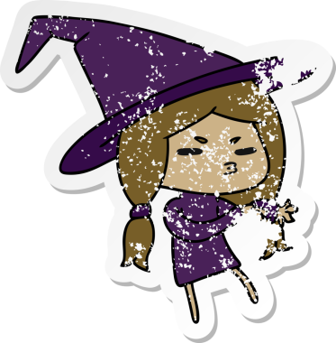 Bir insan tarafından çizilmiş sevimli bir cadı olan Kai 'nin karikatür çizimi.