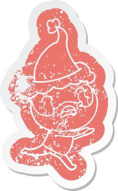 Garip bir çizgi film. Ağlayan sakallı bir adamın çıkartması. Noel Baba şapkası takıyor.