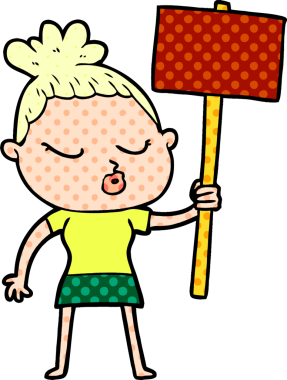 Bir insan tarafından çizilmiş sakin bir kadın çizgi filmi.