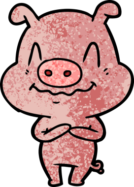 Bir insan tarafından çizilmiş sinirli çizgi film domuzu.